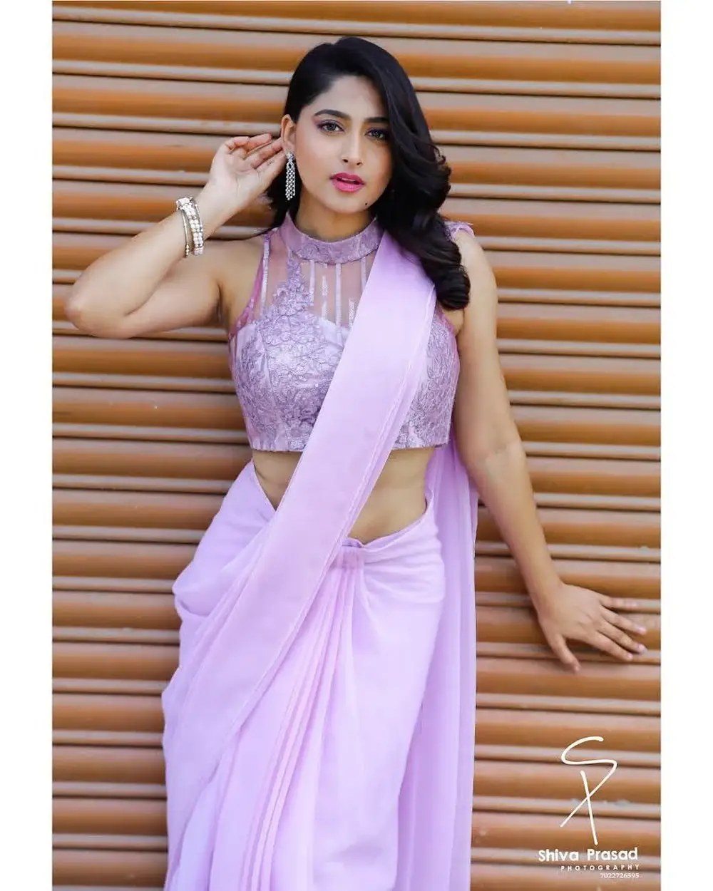 Kannada Actress Nishvika Naidu in Violet Saree